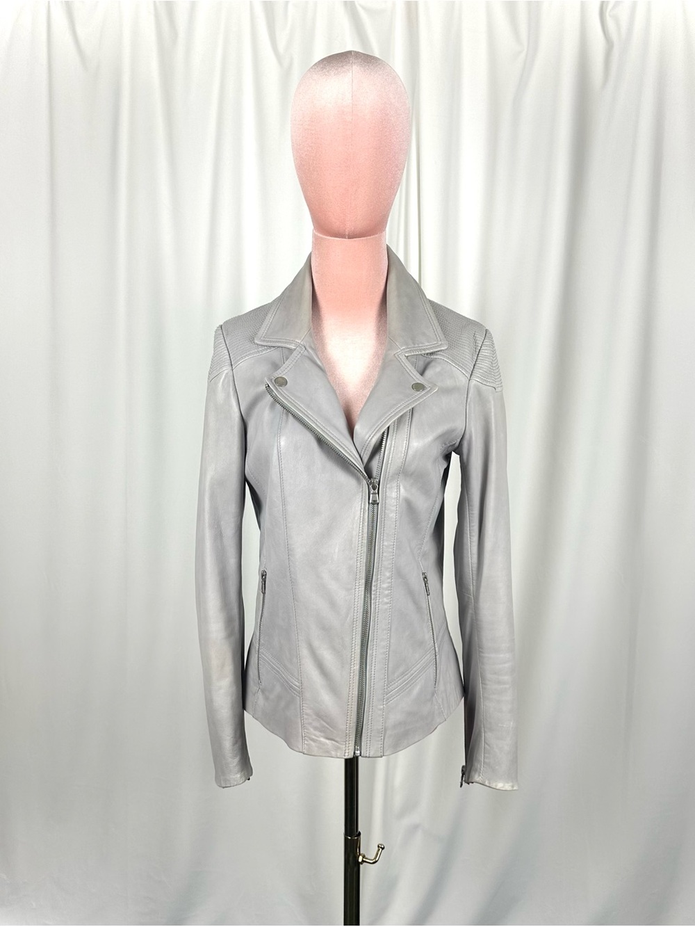 Danier Pale Blue Grey Lamb Leather Moto Jacket XS/S